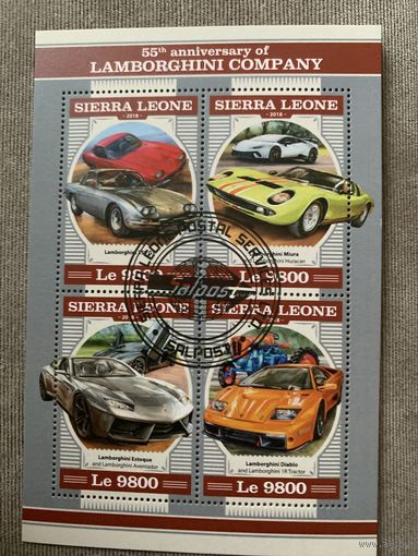 Сьерра Леоне 2018. Автомобили Lamborghini. Малый лист