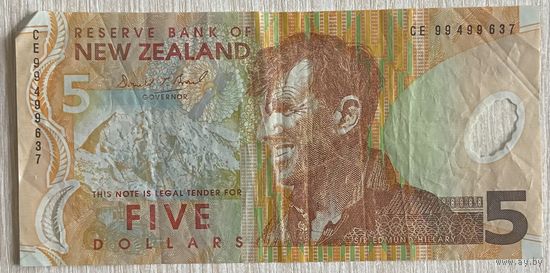 Банкнота Новая Зеландия 5 долларов 1999 год.