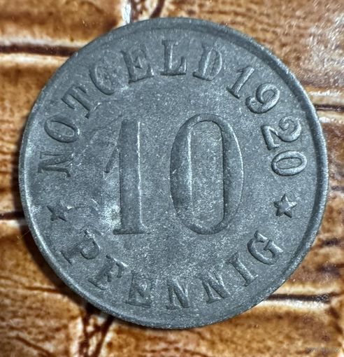 Монета 10 пфеннигов 1920 год. Ольпе. Веймарская республика