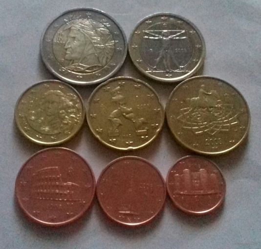 Полный ГОДОВОЙ набор евро монет Италия 2008 г. (1, 2, 5, 10, 20, 50 евроцентов, 1, 2 евро)