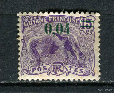 Французские колонии - Гвиана - 1922 - Гигантский муравьед с надпечаткой 0,04 на 15С - [Mi.96] - 1 марка. MH.  (Лот 83GM)-T2P58