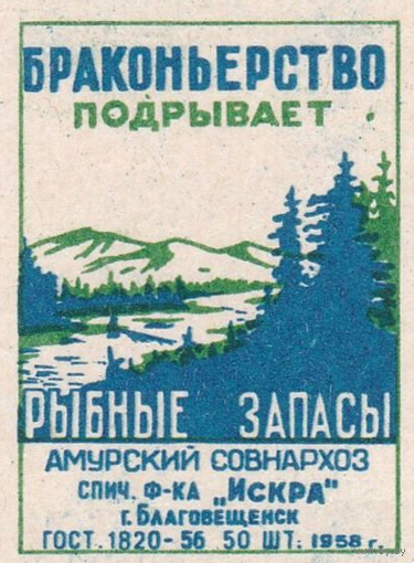 Спичечные этикетки ф.Искра.1958 г. Браконьерство подрывает рыбные запасы