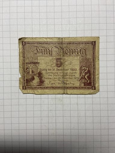 5 пфеннигов (нотгельды) г. Германия - 1312