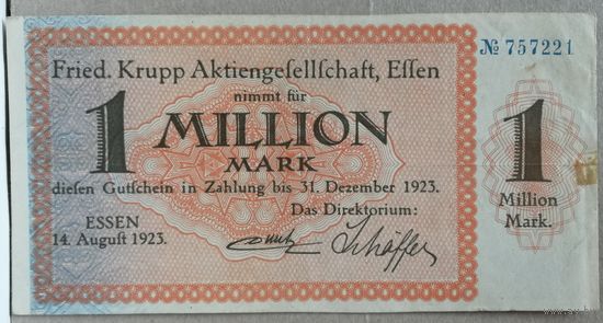 Германия 1 миллион марок 1923 г Эссен (Essen) XF, 1429n.1, В/З