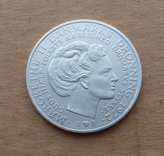 Дания, 10 крон 1972 г., серебро 0.800, смерть Фредерика IX и вступление на трон Маргрете II