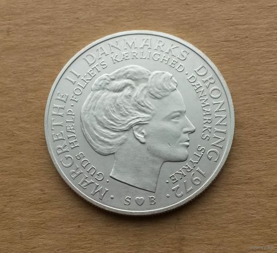 Дания, 10 крон 1972 г., серебро 0.800, смерть Фредерика IX и вступление на трон Маргрете II