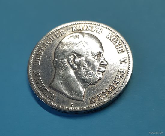 Германия. 5 марок. 1876 год. Вильгельм. Пруссия. Штемпельный блеск. Серебро