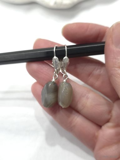 Лот С 1 РУБЛЯ! много лотов! Ретро серьги с дымчатым Агатом винтажные, сталь.