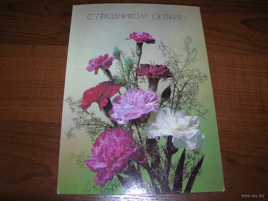 С праздником Октября Цветы Дергилев 1990 год чистая