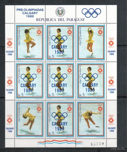 Парагвай-1986,(Мих.4001) **, Спорт, Зимняя ОИ-1988, Надп.  (одиночка), м/л