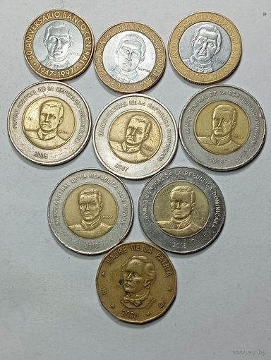 Доминиканская республика 1 песо 2000 , 5 песо 1997 , 2002 , 2010 года и 10песо 2005 , 2007 , 2008 , 2010 , 2015 года .