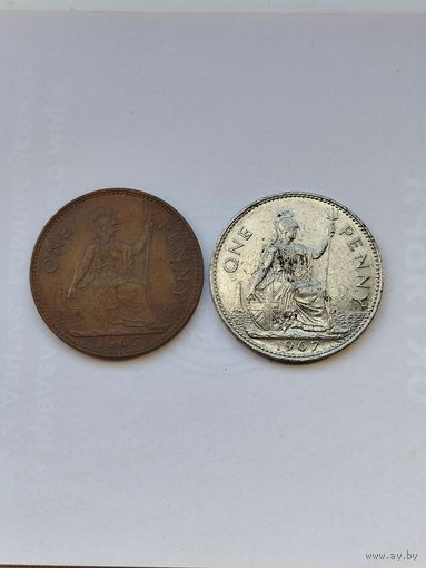 1 пенни Великобритания. 2 штуки одним лотом. Одна бракованная.