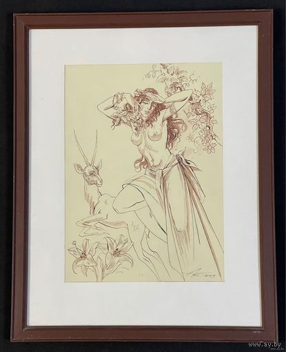 Кашкуревич А.М "Танец виноградной лозы", 2003г. Акварель, перо. Размер с рамой и паспарту 49х39 см.