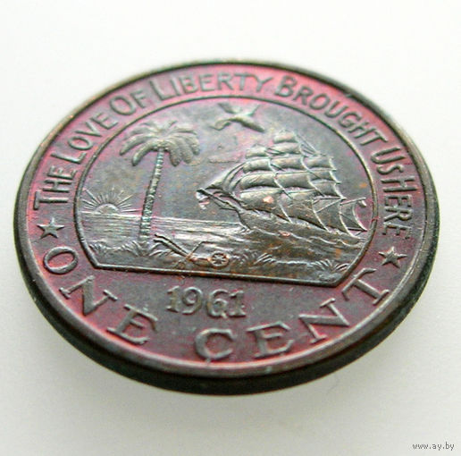 Либерия. 'Корабли, парусники, лодки', 1 цент 1961, красивое коллекционное состояние, патина!
