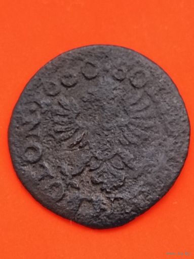 Солид (боратинка) 1660 г. польский герб. Ян II Казимир(2). Средняя голова, ночная цапля слева, без мц.