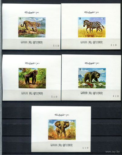Умм-эль-Кайвайн - 1971г. - Дикие животные - полная серия, MNH, 1 блок со смятостью [Mi 478-482] - 5 мини блоков