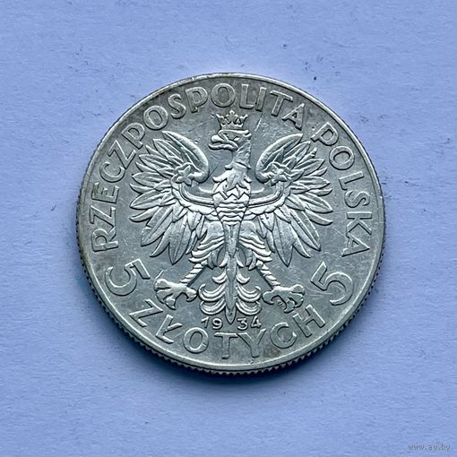 Монета СЕРЕБРО Польша 5 злотых 1934 год Ядвига ОТЛИЧНЫЕ