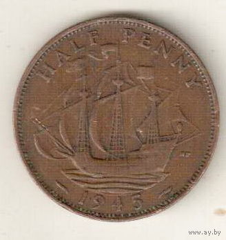 Великобритания 1/2 пенни 1945