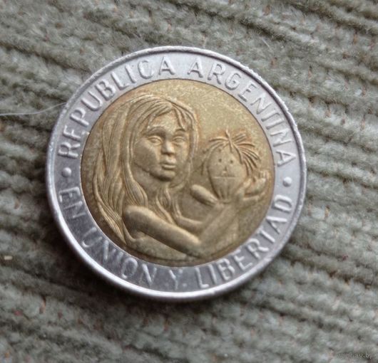 Werty71 Аргентина 1 песо 1996  50 лет ЮНИСЕФ БИМЕТАЛЛ