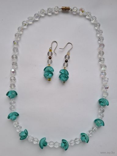 Бусы и серьги. Чешское стекло. Ожерелье. Набор. Сияющие шарики. 70-е годы,  Чехословакия