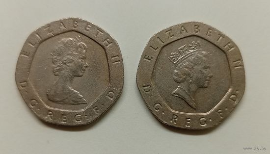 Великобритания 20 пенсов,1982 год. 1989год