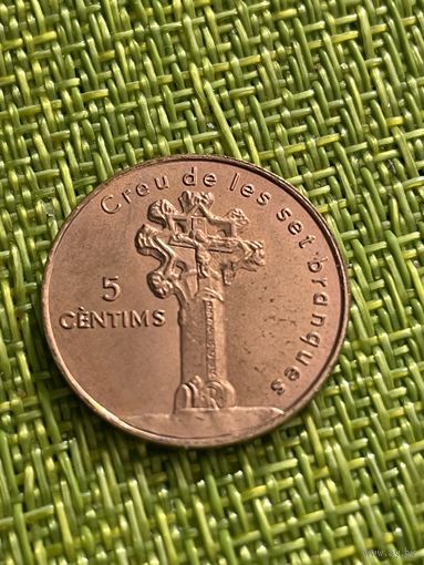 Андорра 5 сантим 2003 г (редкая , малый тираж , Семиконечный крест )