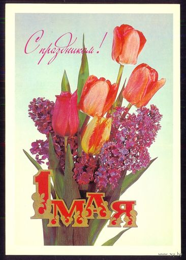ДМПК СССР 1984 С праздником 1 Мая сирень тюльпаны