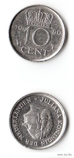 10 центов Нидерланды 1980 года