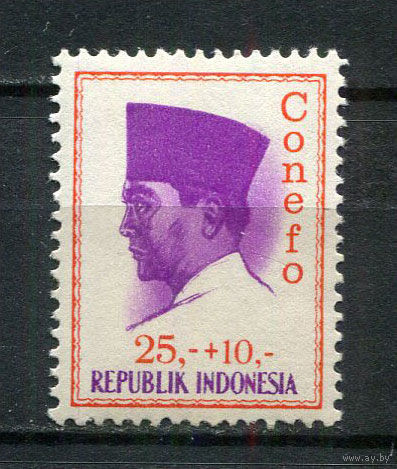 Индонезия - 1965 - Президент Сукарно 25R + 10 - [Mi.484] - 1 марка. MNH.  (Лот 74Fe)-T25P14