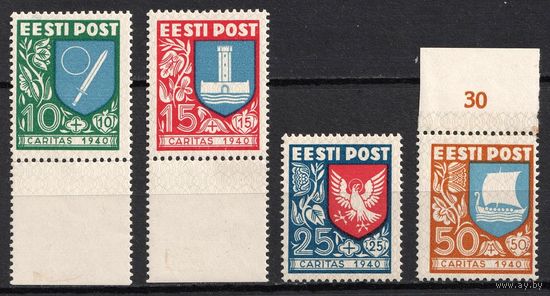 ЭСТОНИЯ \74о\ 1940г. Гербы городов. 157-60. MNH, MH
