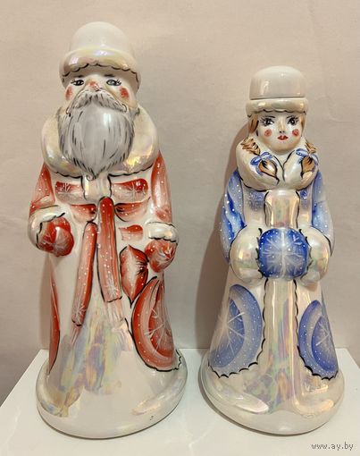 РЕДКИЕ! АУКЦИОН не с рубля без МПЦ. Добрушский фарфор! Статуэтки - штофы  "Дед Мороз и Снегурочка" одним лотом.