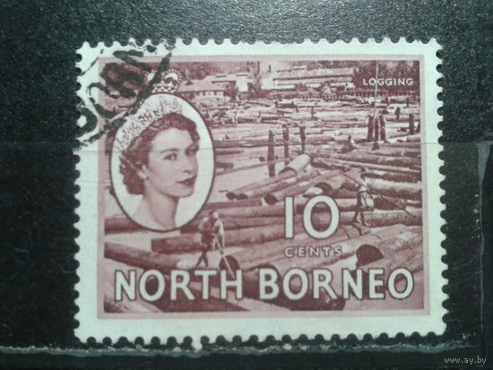 Северное Борнео, колония Англии, 1954. королева Елизавета II и местные мотивы, 10с