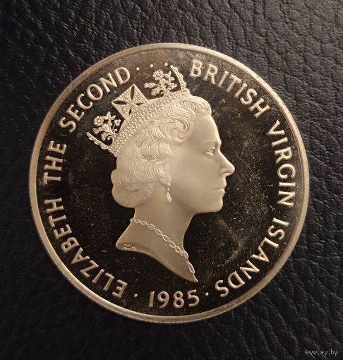 Британские Виргинские острова. Крупная серебряная монета 20 долларов 1985 г. Серебро 0.925. Серия Сокровища затонувших кораблей. Сокровище золото MONSTRANCE