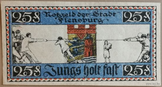 Германия 25 пфеннигов 1920 г Фленсбург (Flensburg) 369.2, B1, Рв. вар.6, XF-