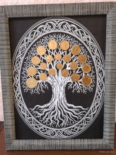 Денежное дерево. Панно из монет.