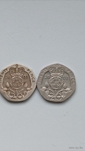 Великобритания. 20 пенсов 2003 года.