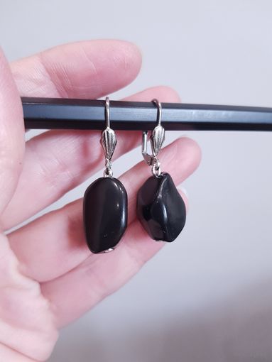 Лот С 1 РУБЛЯ! много лотов! Ретро серьги с черным Агатом винтажные, сталь