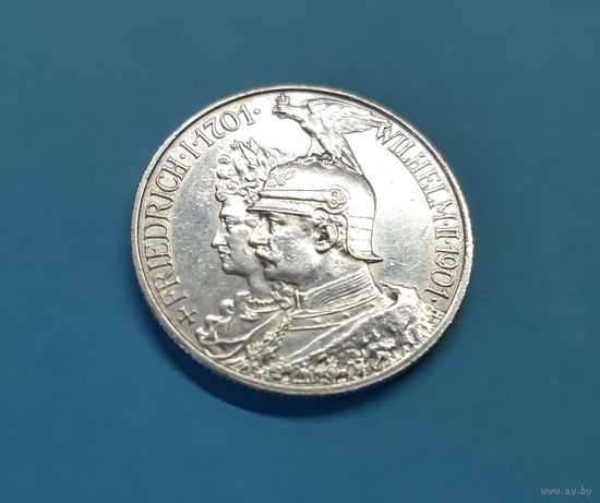 Германия. 2 марки. 1901 год. 200 лет Пруссии. Отличная! Серебро. Распродажа коллекции!