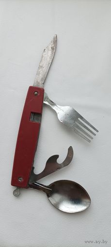 Туристический походный набор СССР. Ложка, вилка, нож, открывалка