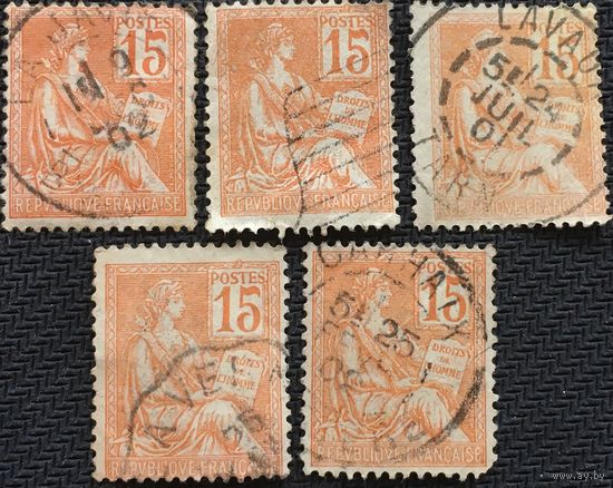 ЦІКАВІЦЬ АБМЕН! 1900, Алегорыя тып "Mouchon", 15 сантымаў