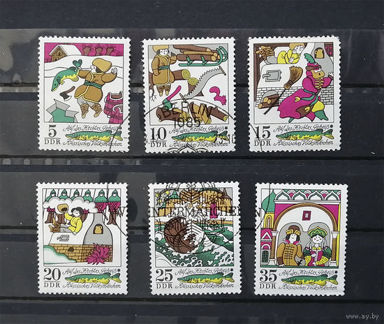 ГДР 1973 г. Сказки. По щучьему велению. Русские народные сказки, полная серия из 6 марок #0009-И1P2