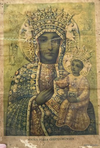 Старинная литография Ченстоховская Божией Матери