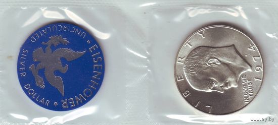 США, 1 доллар 1974 год, сертификат, жетон. UNC