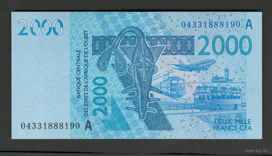 Западно-африканские штаты Кот-д'Ивуар 2000 франков 2003 года. Буква А. Тип Р-116Aa. Состояние UNC!