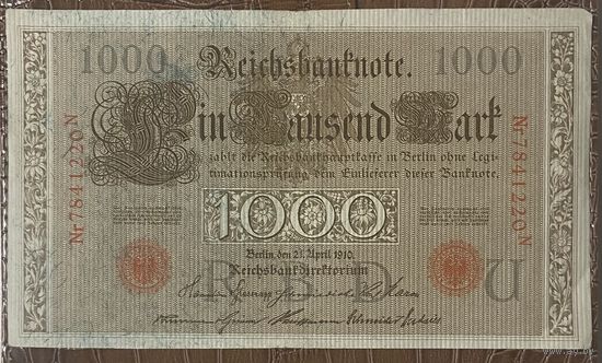 Банкнота 1000 марок 1910 год. Германская империя.