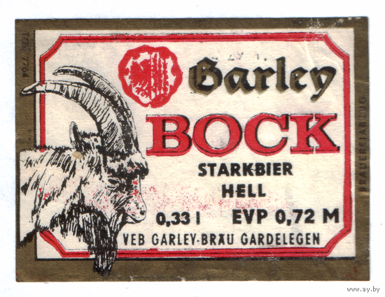 Этикетка пива Varley Bock Германия П827