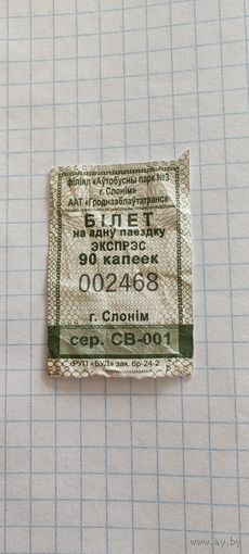 Талон на проезд г. Слоним