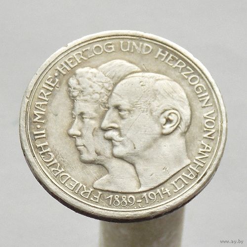 Германия 3 марки 1914 Анхальт-Дессау   Серебренная свадьба
