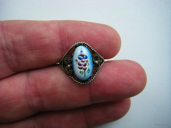 Винтажное кольцо из СССР. Мельхиор. Финифть. Скань.