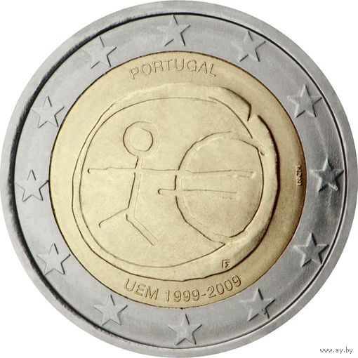2 евро 2009 Португалия 10 лет Экономическому и Валютному союз. UNC из ролла
